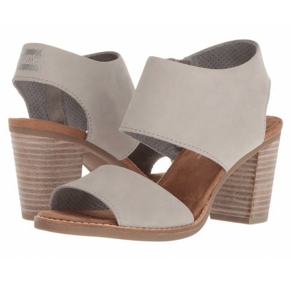 NWT Toms Majorca Block Heel Sandal in Drizzle Grey Leather. Size 8.